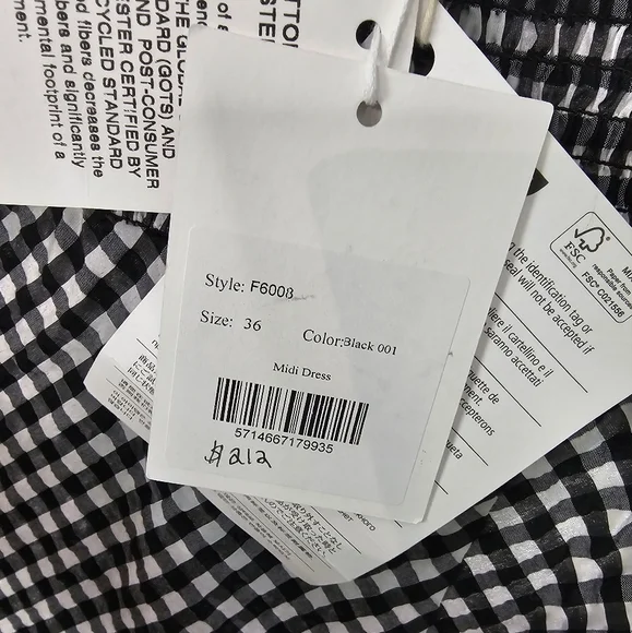 Ganni Searsucker Midi Dress Black White Plaid Check New With Tags Size 36 US 6 - Picture 9 of 10